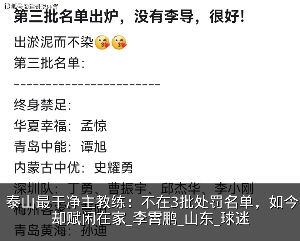 泰山最干净主教练：不在3批处罚名单，如今却赋闲在家_李霄鹏_山东_球迷